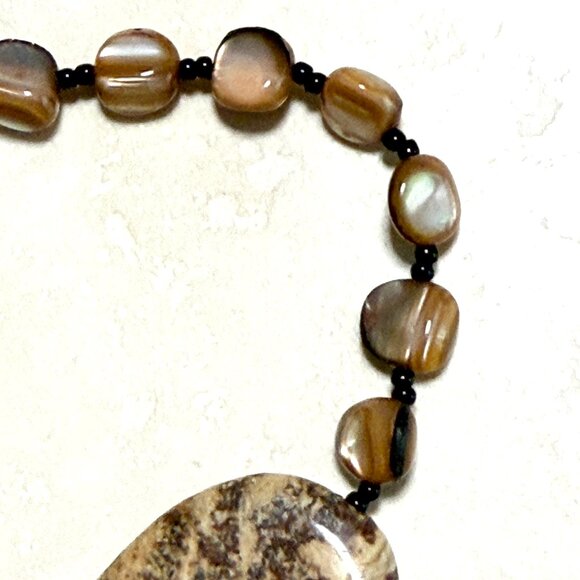 2/$20, Genuine Gemstone Earthy Brecciated Jasper & Mother of Pearl Bracelet - Picture 4 of 9